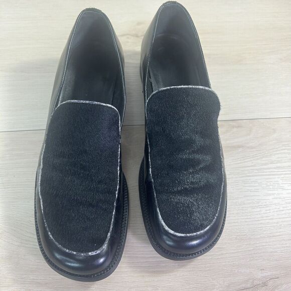Ann Taylor Black Leather Cowhide Slip On Shoes Wms 7M Block Heel Classic Loafers - Picture 5 of 16